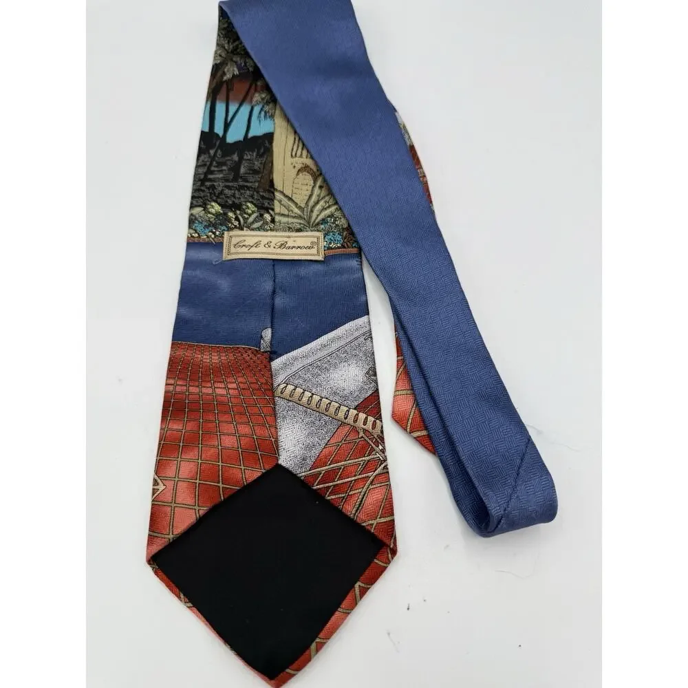 Vintage Croft & Barrow Silk Tie Tropical Parrot Palm Trees Novelty Made USA